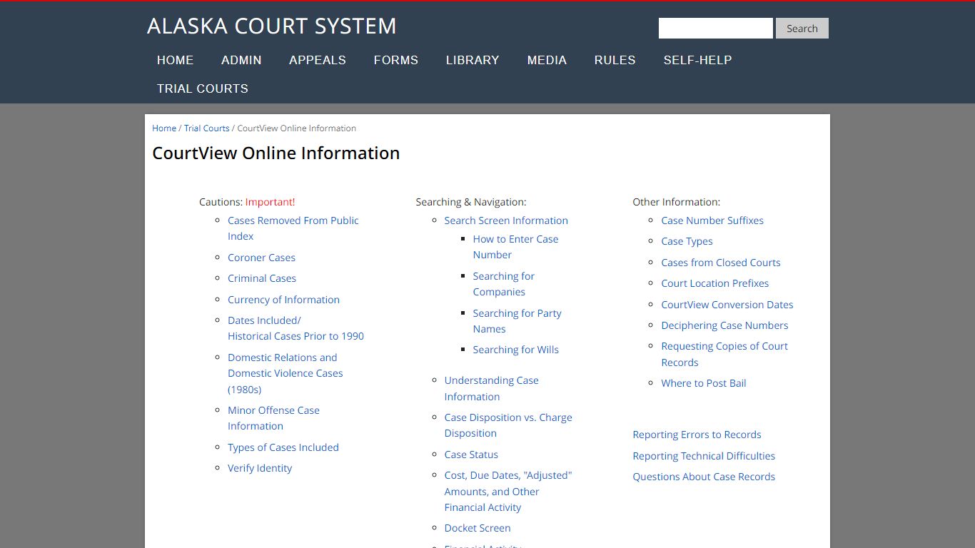 CourtView Online Information - Alaska Court System