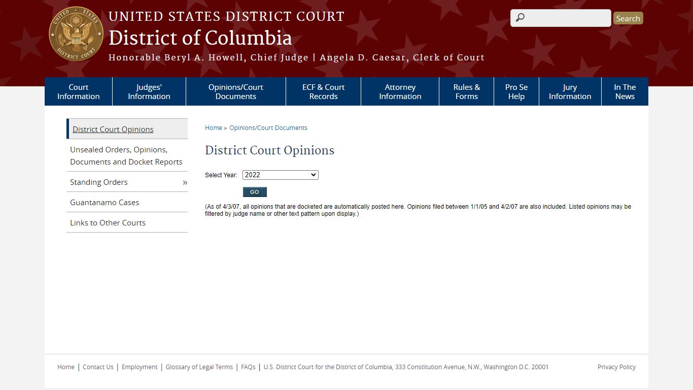 District Court Opinions | District of Columbia | United States District ...